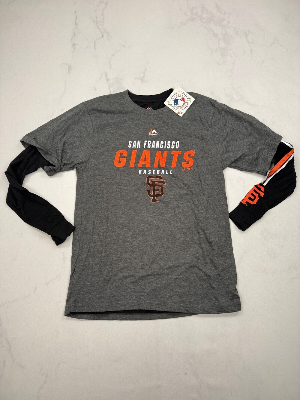 Majestic San Francisco Giants Long Sleeve Graphic Tee Gray 90s VTG - Boys L